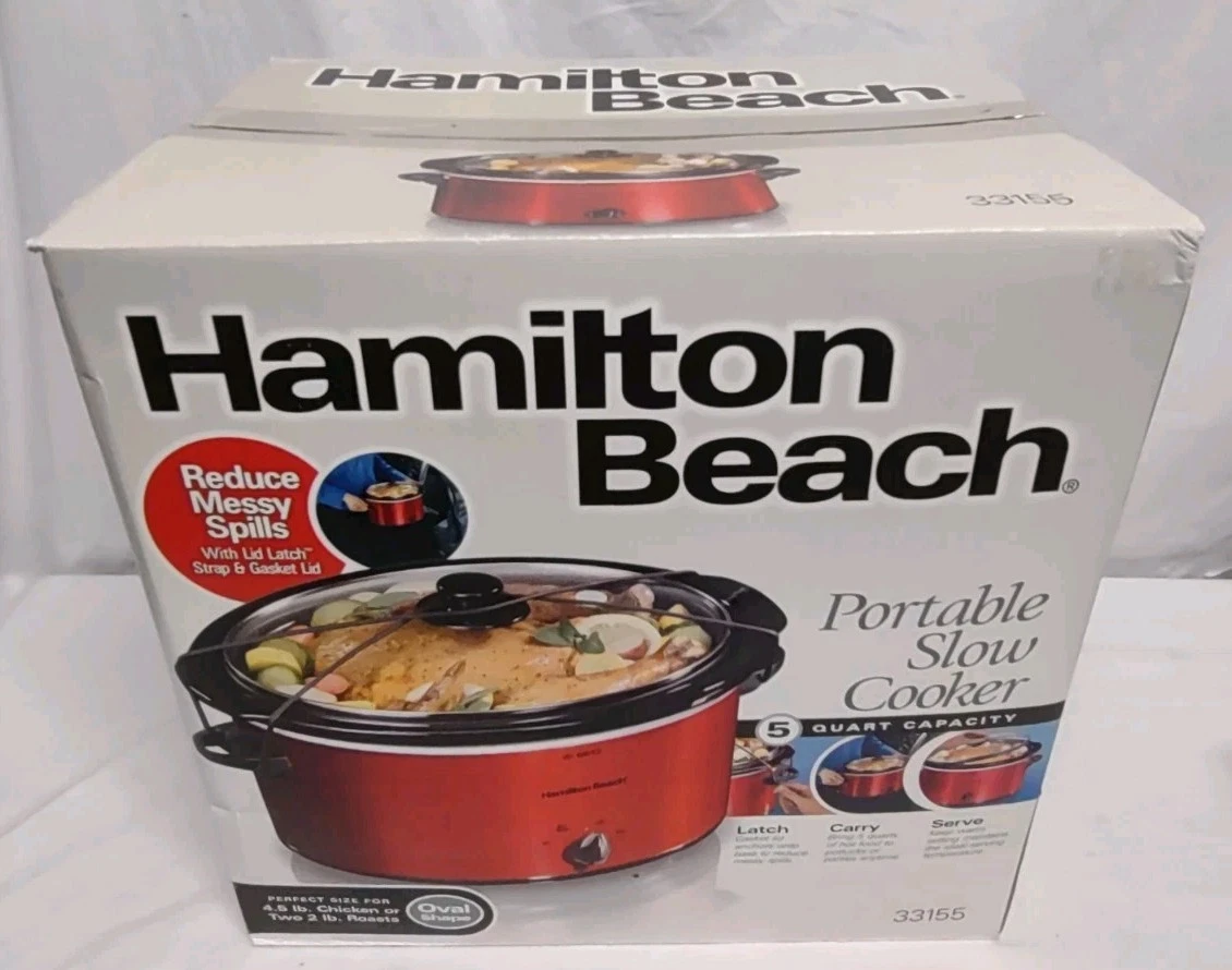 Hamilton Beach Slow Cooker Crock Pot - Lid Latch - 5-Quart -Model 33155-Red- New