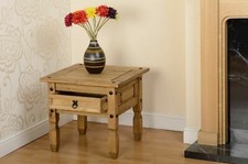 Image of Distressed Waxed Pine 1 Drawer Lamp Table, Wooden Side Wood Table Bedside Table 