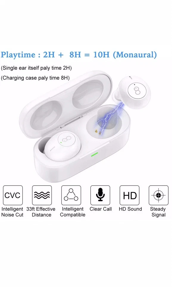 Auriculares Bluetooth Losei True Auriculares Inalámbricos Bajos Profundos Mini Oreja - Blanco Foto 3 de 4