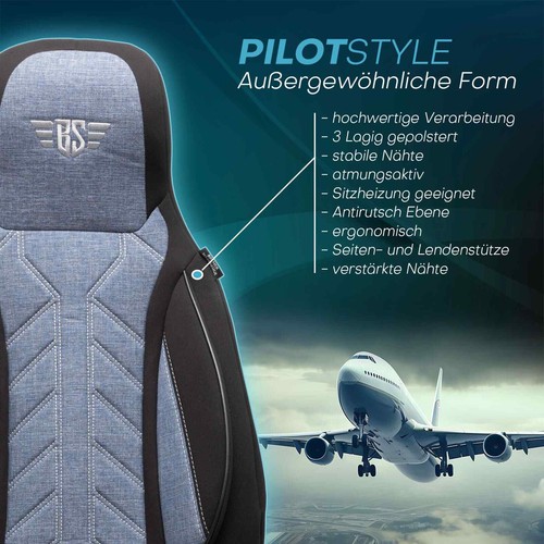 Fundas de asiento Pilot adecuadas para Infiniti Q50 (negro-azul) | Asientos delanteros HERM206 - Imagen 3 de 10