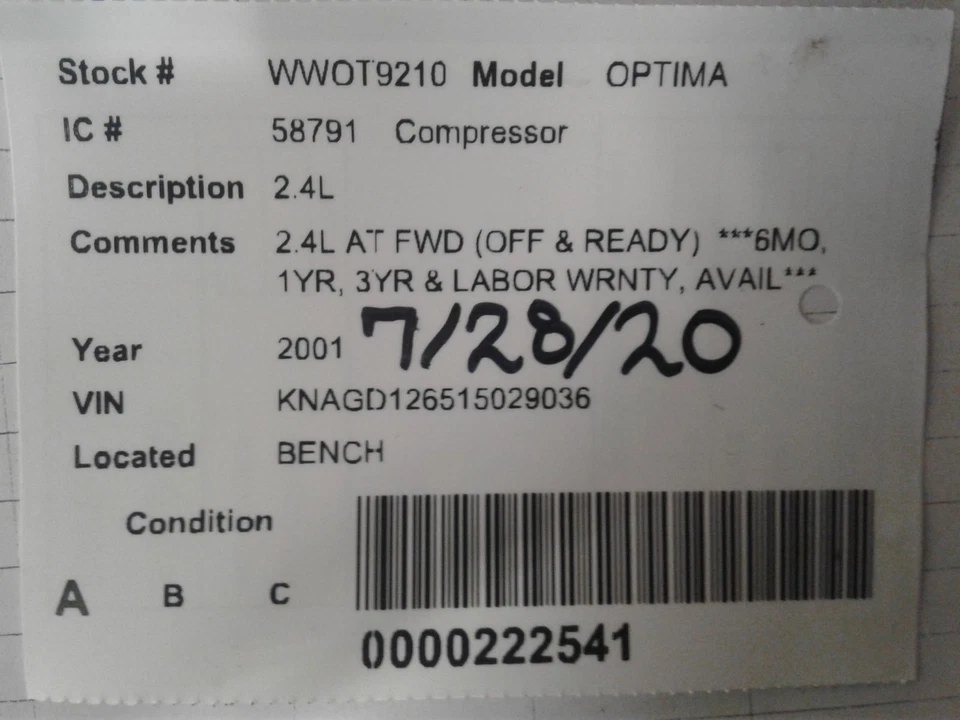 Compressor AC usado serve para: 2001 Kia Optima 2.4 grau A - Imagem 4 de 4