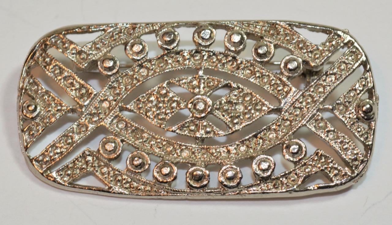 Vintage Silvertone Marcasite Rectangular Shape Pi… - image 1