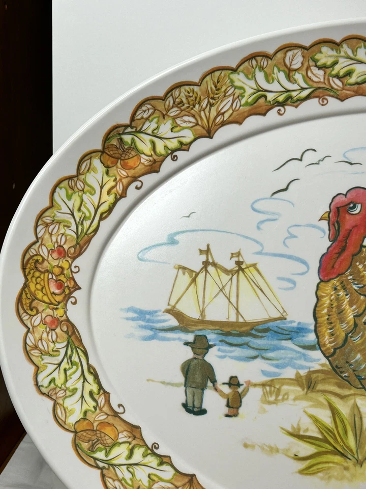 Plato de pavo Brookpark GRANDE melamina Acción de Gracias #1521 vintage 15 x 21" Foto 2 de 4