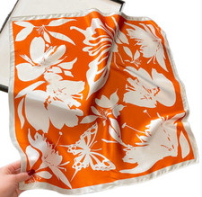100 Silk 20" small square Scarf Women neckerchief Wrap floral orange