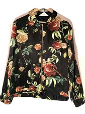 Nine Savannah Miller, Floral Satin Bomber Jacket, Black Floral, Size 12/40, New