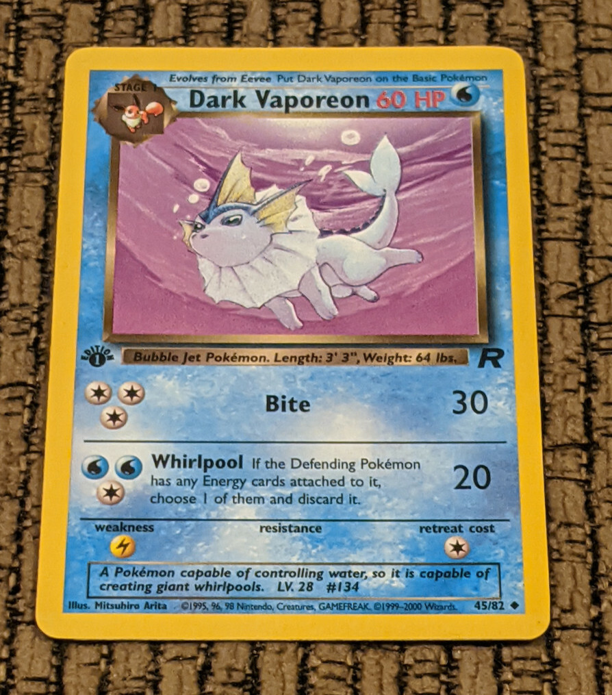 dark pokemon card value Dark Vaporeon Pokemon Card (Team Rocket Set, 45/82)