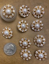 Rhinestone and Pearl Buttons in Gold Setting 10 pieces