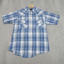 Plains Western Wear Shirt Men L Blue Check Western Pearl Snap Cowboy Rodeo Y2K