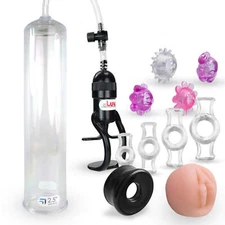 LeLuv Penis Pump 12 Inch Large EasyOp Zgrip with Black Seal, Donut, 8 Rings