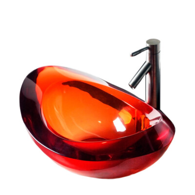 600mm Oval Washbasin Countertop Sink Transparent Resin Burgundy Basin 004B