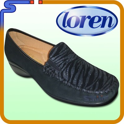Mocassini Loren Calzature Sanitarie SCARPE MOCASSINI MAGNETICI LOREN NERO  ZEBRATO PELLE L