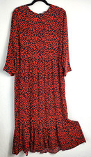 Zara The Polka Dot Dress In Animal Print Red 3/4 Sleeve Round Neck Tier New Sz M