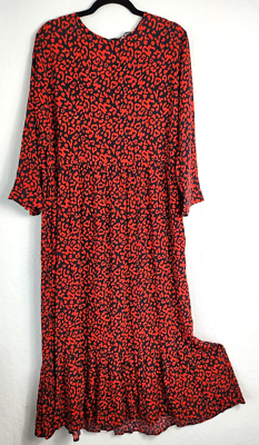 Zara The Polka Dot Dress In Animal Print Red 3/4 Sleeve Round Neck