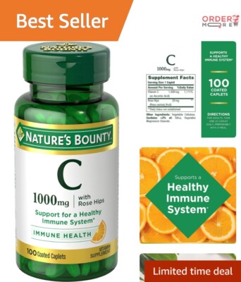 Vitamin C + Rose Hips Caplets - 100 Count for Immune and Antioxidant Support