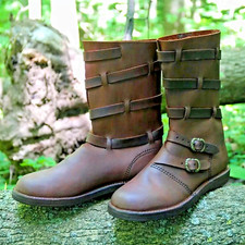 "Medieval Leather Boots Viking Renaissance Shoes Brown Costume" 100 Leather