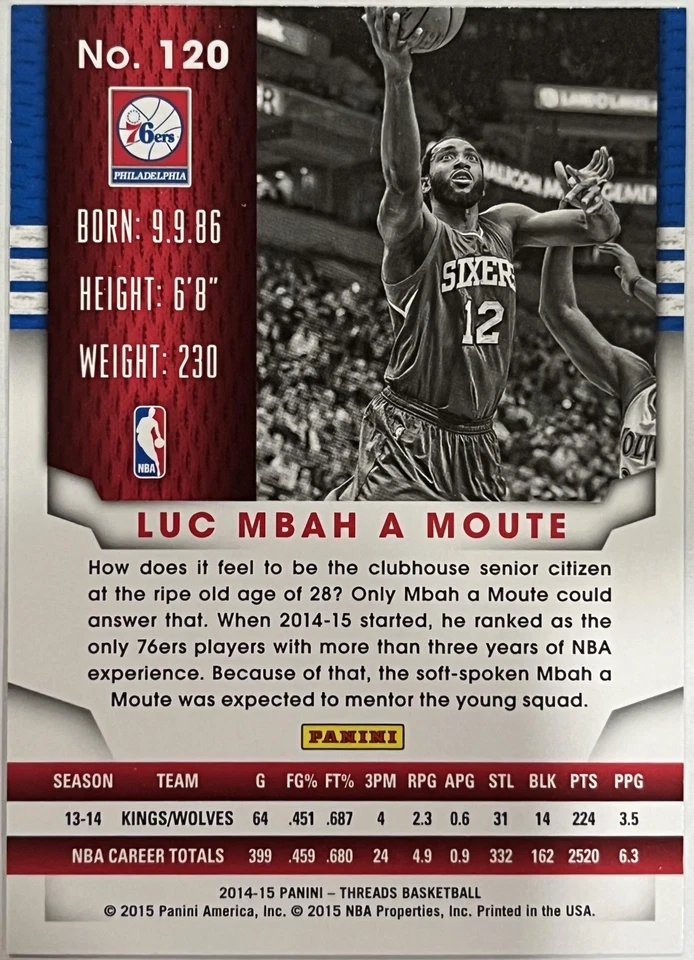 2014-15 Panini Threads #120 Luc Mbah a Moute - Image 2 of 2
