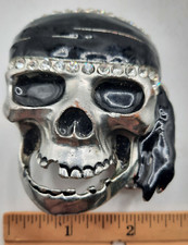 Pirate Skull Belt Buckle White Rhinestones Cosplay Halloween Vintage 90s Heavy