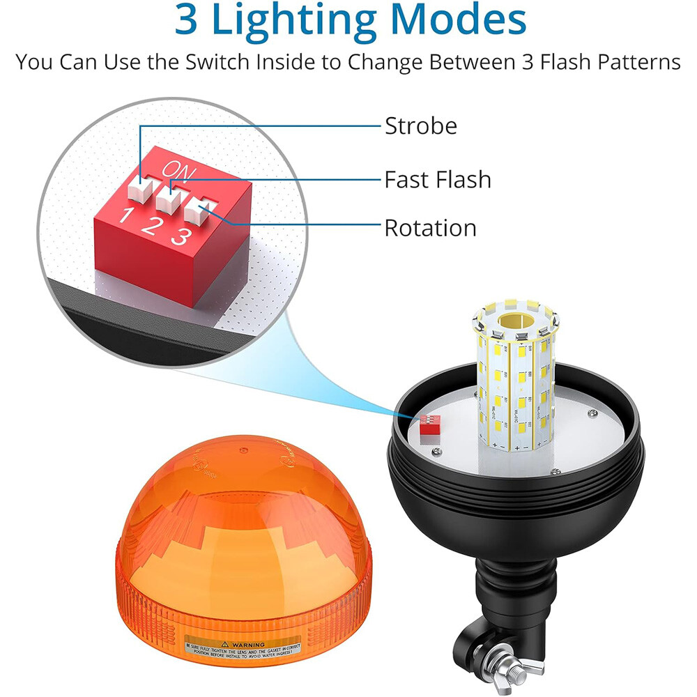 40 LED Beacon Warning Flashing Rotating Amber Flexible DIN Pole Tractor Light AU