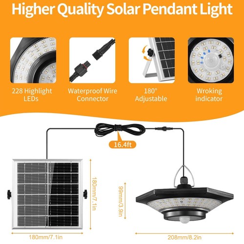 Solar Shed Light Dimmable 5 Modes Motion Sensor Solar Pendant Lights with Remote - Picture 3 of 13