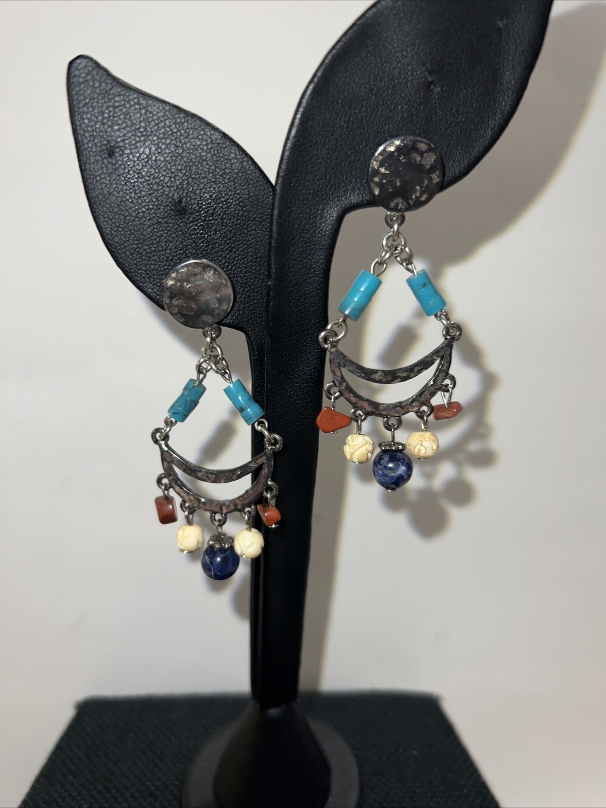 Silvertone cascade Beaded Chain post stud dangle … - image 1