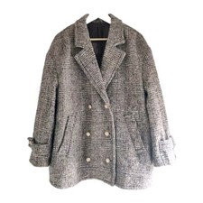 & Other Stories Short Oversized Brown Tweed Double Breasted Wool Peacoat, M