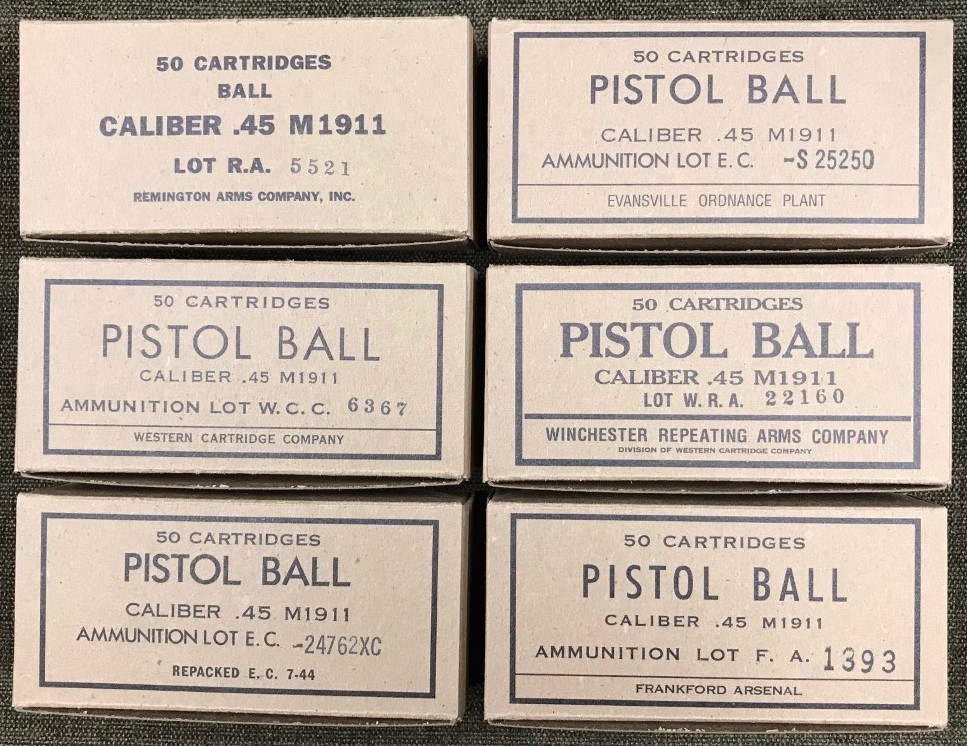 M1911 WWII NEW REPLICA 50 ROUND AMMO BOXES- 6 LABEL DISPLAY