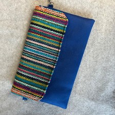 Peruvian Blue Colorful Hand Woven Clutch Purse with Wristlet Strap Evening Bag