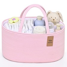 Baby Diaper Caddy Organizer, Cotton Rope Diaper Basket, Baby Basket for Chang...