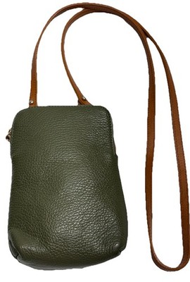 Valentina Leather Crossbody Phone Bag in Olive Green