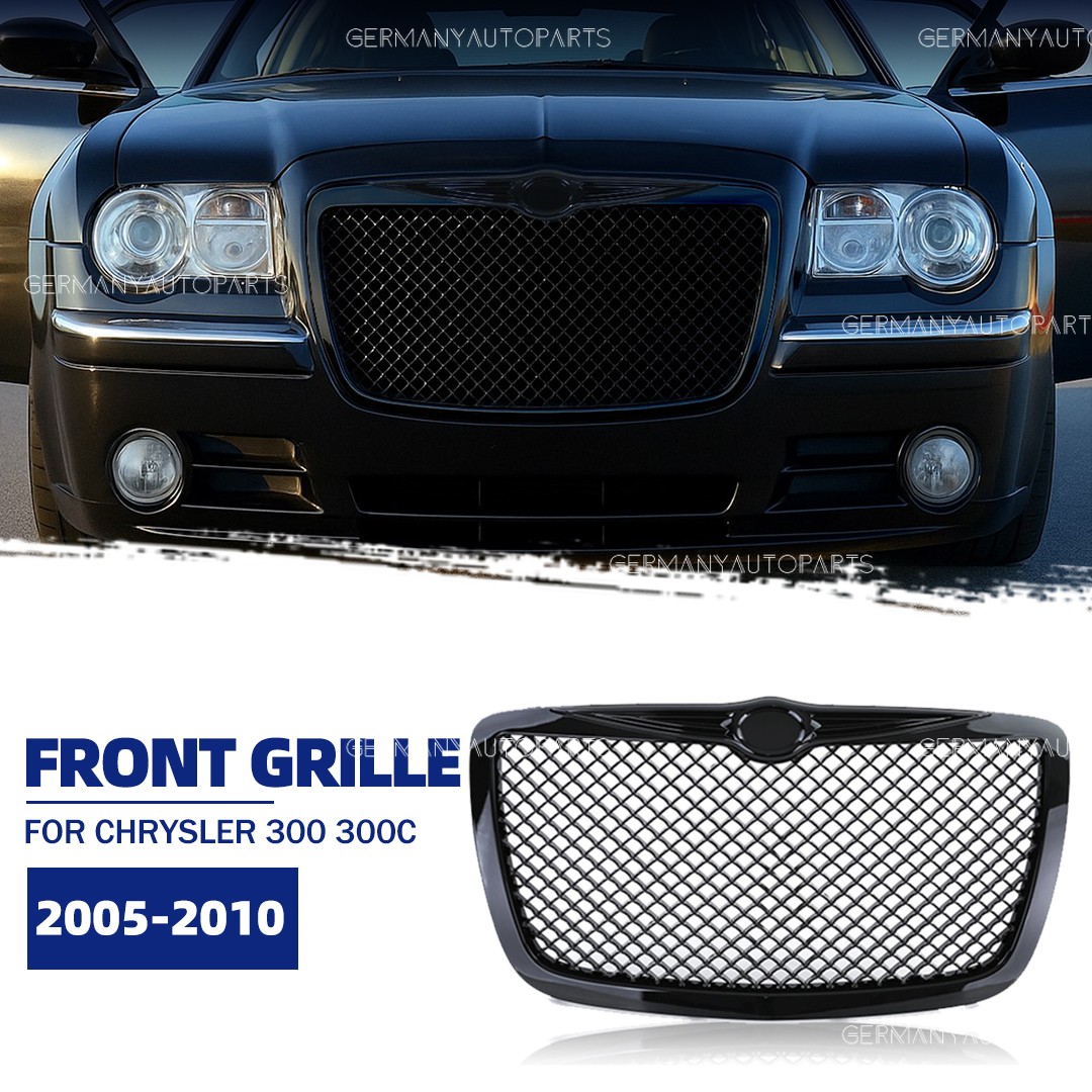 All Glossy Black Front Racing Grille Upper Grill For Chrysler 2005-2010 300 300C