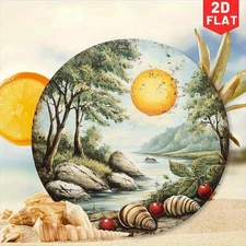 Vintage River Sunset Landscape Rustic Round Aluminum Nature Painting Decor
