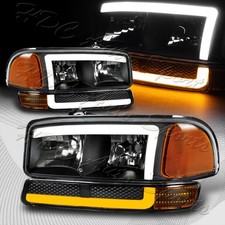 For 1999-2007 Gmc Sierra Yukon Drl Led Black Amber Headlightsbumper Lamps 4pcs