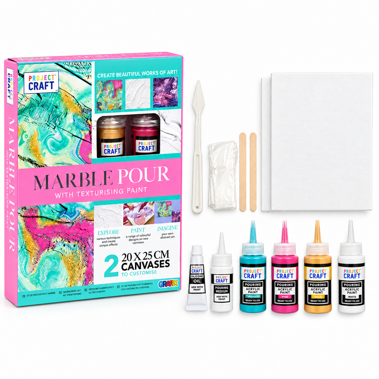 Marble Pour Kit - Textured Canvas Art Set for Beginners - 2 Designs Included - Image 3