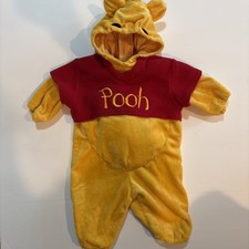 Disney Baby Winnie the Pooh Costume Yellow Red Fleece Hooded Jumpsuit 3-6 Months