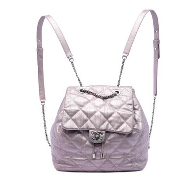 Chanel Quilted Iridescent Calfskin Ground Control Flap Backpack Pre-Loved Pink