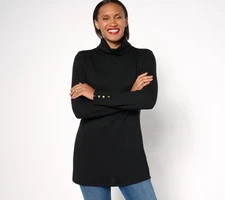 Denim & Co. Women's Top Petite PL Essentials Heavenly Jersey Tunic Black A673726