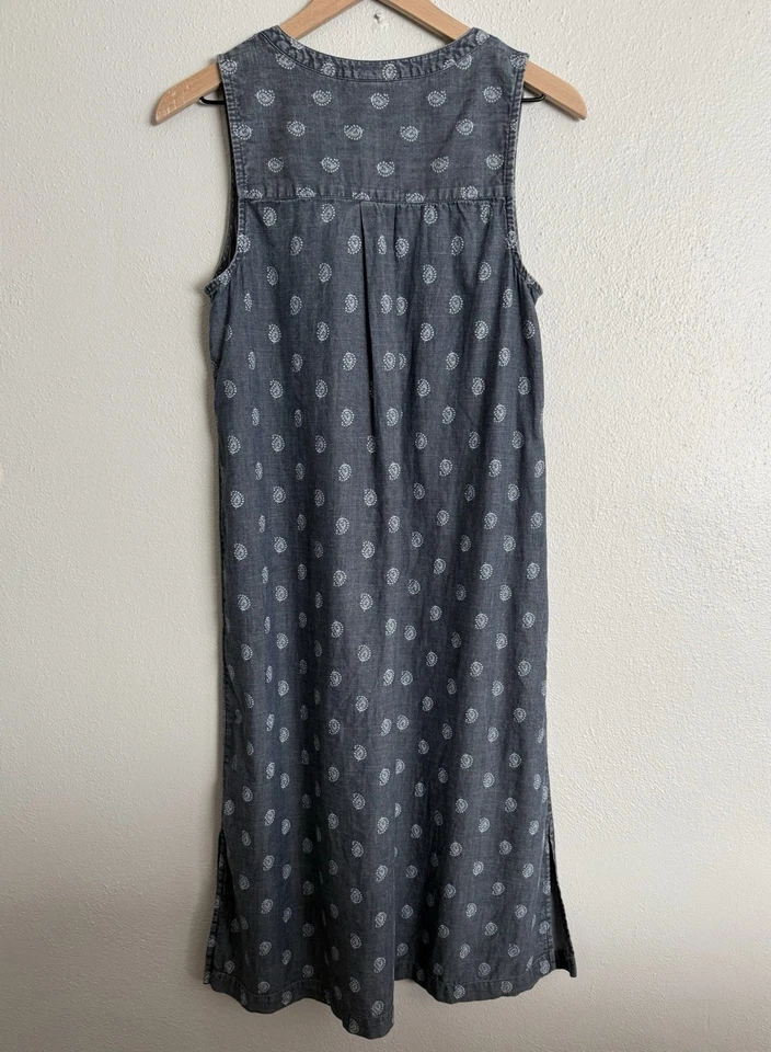 Pure Jill Indigo Sleeveless Popover Denim Chambray Paisley Dress Small J. Jill - Image 3 of 4