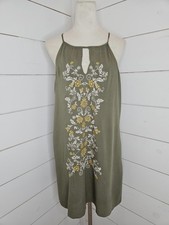 Blue Rain small green with cream & yellow floral embroidery mini dress