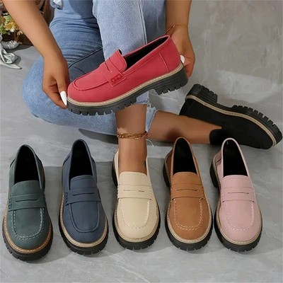 Damen Chunky Loafer Plateau Halbschuhe Velours Komfort Slipper Profilsohle