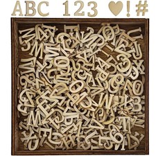 Small Wooden Letters for Crafts with Display Case, Symbols, and Numbers