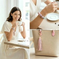 Key Ring Bracelet Car Keychain Holder Wristlet Silicone Women Beaded Bangle Chai