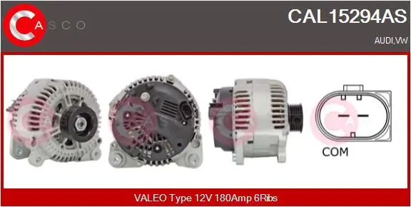 Alternatore con puleggia cinghia Poly-V CAL15294AS CASCO per AUDI VW