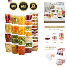60 Sets Deli Containers with Lids, 32/16/8 oz X 20 Set Each, Leak-Proof BPA...