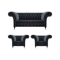 Moderne Sofas Set 3Tlg Grau Chesterfield LuxuriöSe Sofagarnitur Wohnzimmer