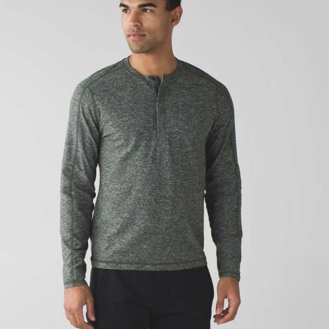 Lululemon Metal Vent Tech Henley Mens Large Green Heathered Long Sleeve Athletic