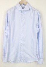 SUITSUPPLY Men Shirt 42L/16.5L Blue Striped Cotton Extra Slim Twill Cutaway II