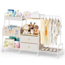 Diaper Caddy Organizer with Hanging Rack - 3 Tier Rolling Utility Cart with D...