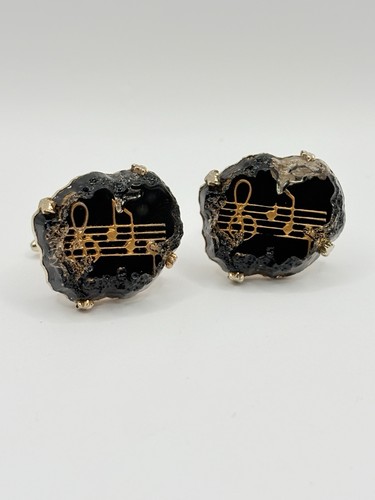 Vintage Stratton Glida Musical Notes Novelty Cufflinks Black Gold Tone Heavy