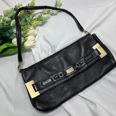 Escada Shoulder Bag Purse Leather in Black Gold Hardware USED Good Condition