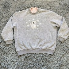 Vintage Cat Sweatshirt Mock Neck 90s Embroidered Kitten Snow Gray Pink Winter